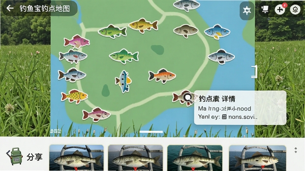 ���㱦�����ͼ���棬��ͼ�Ϸֲ���ɫ����ͼ�꣬�����ʾ�������飬�ײ����û������������Ƭ������Ϊ����ݵأ������ͼ������£�ͼ����Ŀ