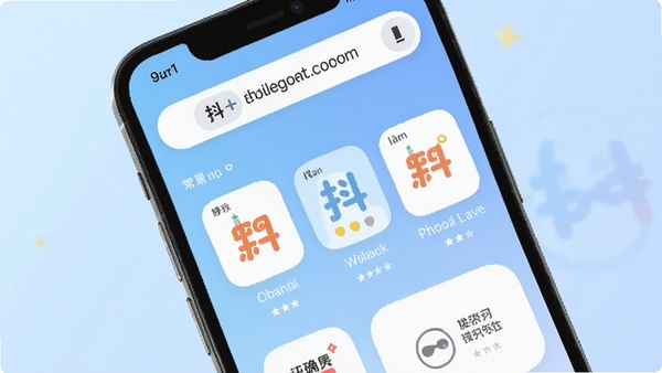 抖+浏览器主界面预览图,手机竖屏展示,界面简洁,顶部地址栏,中间为常用网站快捷方式,背景为淡蓝色渐变,整体风格清新明快,突出轻量级浏览器的特点