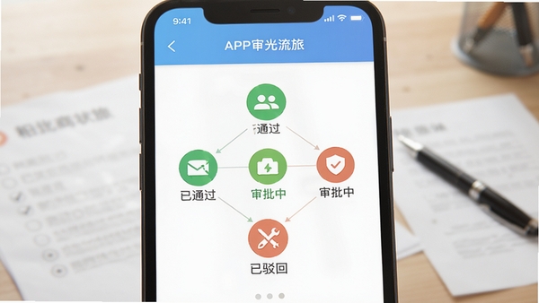 ��������APP�������̽����ͼ������չʾ�ֻ���Ļ������������״̬ͼ�꣬������ͨ���������к��Ѳ�������״̬������Ϊģ���İ칫���棬��ֽ�źͱʣ�����ɫ����ͣ�ǿ�����̵��������Ч