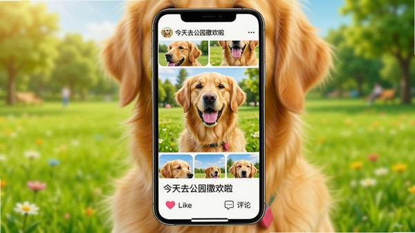 OnlyPet��������Ȧ����Ԥ�����ֻ���Ļ��ʾһֻ��ëȮ����Ƭǽ�����ġ�����ȥ��԰�����������·��а��ĵ��޺�����ͼ�꣬������ģ���Ĺ�԰�ݵأ�ɫ������������������չʾ�����罻����������