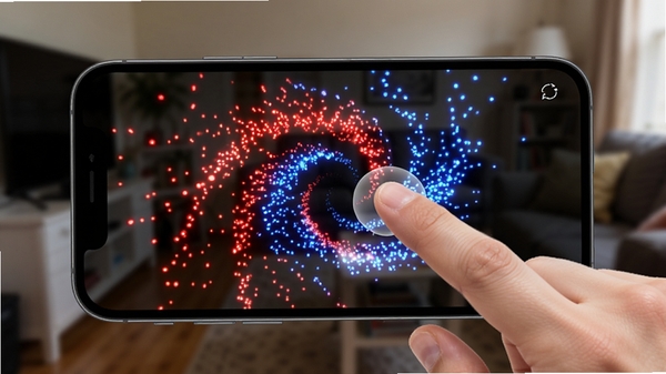 Ѫ��ģ�����淨ʾ��ͼ��һֻ��ָ�����ֻ���Ļ�ϻ�������Ļ����ʾ������ɫ����ɫ�������������Ӱ���������ۣ��γ�����״������Ϊģ�������ڻ�����ǿ��������ֱ������ʵʱ����
