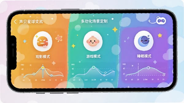 ����������Ի��������ƽ��棬�ֻ���Ļչʾ��Ӱģʽ����Ϸģʽ��˯��ģʽ��ͼ�꣬ÿ��ͼ���·��ж�Ӧ����Ч�������ߣ������Բ�ͬ��ɫ���ֳ��������������Ȥ�����ֶ๦�ܳ����������ԣ�������������������