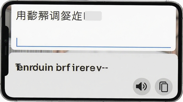 安卓实时翻译文本翻译功能界面,上方输入中文,下方显示英文翻译结果,带有扬声器图标与复制按钮,背景为浅灰色调,手机界面简洁清晰