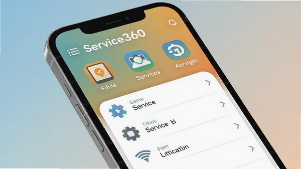 һ�������ֻ���Ļ����д����Ļ����ʾService360�������棬����Ϊ�ɾ��Ĵ�ɫ���䣬ͻ������ͼ���빦���б����֣����廭����������������ִ���Լ
