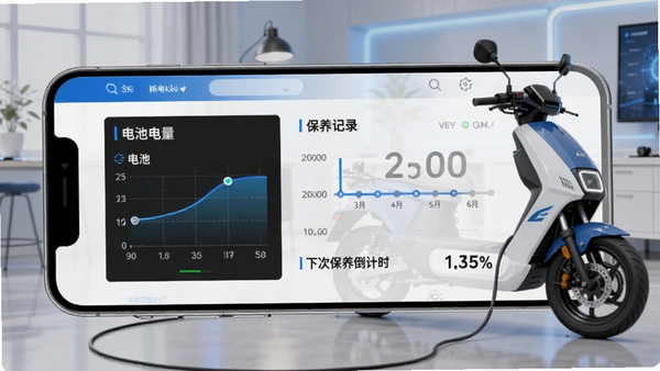 ��Ħ�������������ܽ��棬��ʾ��ص������ߡ�������¼ʱ�������´α�������ʱ������Ϊ�ֻ�ģ����Ա�����һ̨���ڳ��ĵ綯Ħ�г������ڻ������Ƽ������ɫΪ��ɫ������������������Ⱦͼ���
