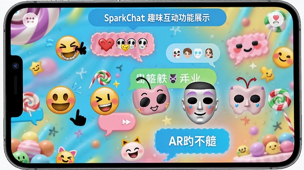 SparkChatȤζ��������չʾ����Ļ����ʾ�����̬�����AR���ѡ����챳��Ϊ���õ��ǹ�ɫ��������״���죬����о��������