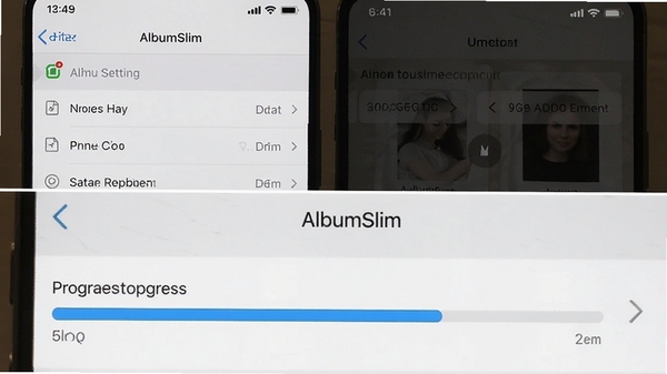 AlbumSlim���ֻ������е�Ȩ��������������̽�ͼ�������Ϊ���룬�ϰ벿����ʾϵͳ��������Ȩ�������棬�°벿����ʾ������ѹ������Ľ�����������Ϊǳɫϵ������ƣ�����չʾ�������裬�����û�����