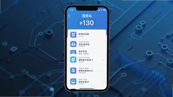 墨册新版本更新日志展示,手机屏幕显示墨册App的更新说明页面,背景是带有科技感的蓝色渐变,页面顶部有版本号数字,下方用列表形式展示新增功能图标,整体风格简洁现代,App界面设计样机