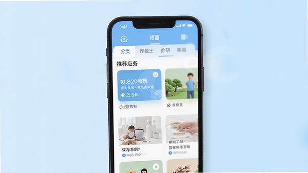 特有料主界面预览图,手机屏幕显示分类导航与推荐卡片,背景为简洁的浅蓝色渐变,整体风格干净明亮,突出生活服务应用特点