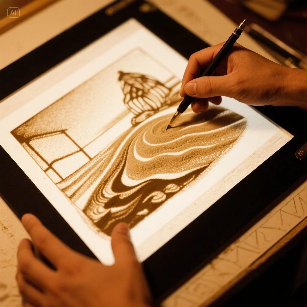 我爱沙画画 铺沙勾线撒沙 基础手法练习