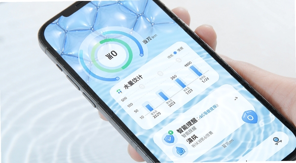 健康水立方应用主界面预览图,手机屏幕展示当日饮水进度环、水量统计图表和智能提醒卡片,背景为清新淡蓝的水波纹质感,整体色调明亮干净,突出健康饮水主题