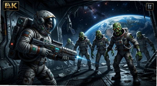Zombie In Space ��Ϸ���Ӿ�ͼ��һ���Ա�ֳֿƻ�ǹеվ�ڷ����ռ�վ���ȣ�ǰ������ɫƤ��������������������ǽ�ʬȺ������������������ǿ���ε�����򣬻�����е�Ӱ����Ӱ��ϸ�ڷḻ�����߶�����ѹ�ȸУ�4K������Ϸ������ͼ���