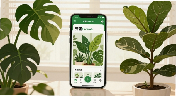 ����һ����ܰ���������ڳ�����ͼ������������һ�������ŷ���FloravaleӦ�õ������ֻ�����Ļ��ʾ�����ⰻȻ��ֲ���������棬��Χ�����Ź걳����Ҷ�ŵ���ʵ��ֲ������͸����Ҷ�����£�Ӫ�����Ȼ���µ�����԰�շ�Χ������ɫ���Դ��̺�ů��Ϊ��������ƽ���Ҿ����׺���