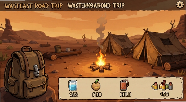 Wasteland Road Trip��Դ�������棬չʾ�����е�ˮ��ʳ�ȼ�Ϻ͵�ҩ�����������ǻ��ߵ�Ӫ�أ������������UI��Ƽ�࣬��Ϸ���ɫ��ƫů