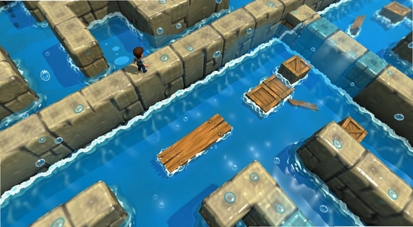 Maze Flood��Ϸ��̬��ˮ������д���������Թ�ͨ��һ�뱻��ɫ��ˮ��û��һ��С��վ�ڸߴ��ȴ�����ˮ����Ư����ľ������ӣ�ˮλ���ж�̬����Ч�����Թ�ǽ��ʪ�󷴹⣬����ɫ��������ϸ�ڷḻ��ͻ�����ŷ�Χ��16:9������ͼ