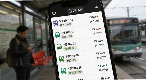 ��ͨ������ѯʵʱ��վ��Ϣ���棬�ֻ���Ļ����ʾ������·�б���ÿ�˳��κ����ж�̬���µľ���վ����Ԥ�Ƶ��������������һ�˳���עӵ�������У����涥����ˢ�µ���ʱͼ�꣬����Ϊģ���Ĺ���վ̨ʵ����ͻ��ʵʱ���ݵ�ʵ����