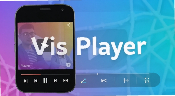 Vis Player��Ƶ������������Ԥ��ͼ��չʾһ���ֻ���Ļ�ϵ���Ƶ���Ż��棬�������ִ����ײ��в��ſ������͹��ܰ�ť������Ϊ����ɫ����������������ͻ����������Vis Player��������������ϰ�׿Ӧ���̵�����ͼ��ʽ