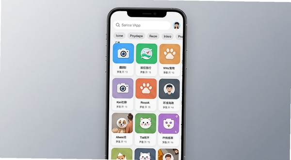 展示环球淘聊APP的兴趣圈子界面,手机屏幕上以瀑布流形式呈现不同主题的社群卡片,包含摄影、旅行、宠物等彩色图标,界面顶部有搜索栏和推荐标签,背景为柔和的渐变灰色,整体风格清爽简洁,突出内容多样性与社区活跃感