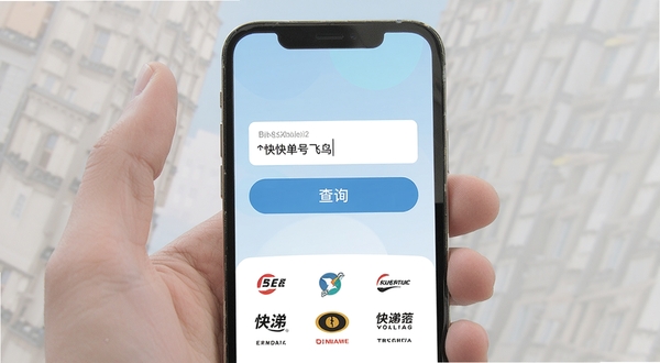 飞鸟包裹快递查主界面展示,手机屏幕中央显示快递单号输入框和查询按钮,背景为淡蓝色渐变,下方列出几个快递公司logo图标,画面清晰明亮,突出物流查询功能,整体风格现代简约,适配移动端UI设计