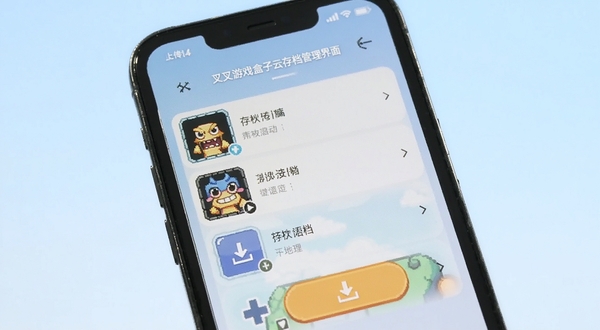 �����Ϸ�����ƴ浵�������棬�ֻ���Ļ��ʾ�浵�б����ϴ����ذ�ť������Ϊ����ɫ��ͽ��䣬��������Ϊ�ֻ�������д