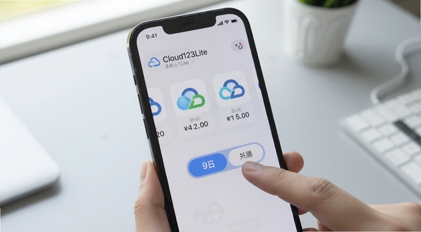 Cloud123Lite ���˺Ź�������չʾ��������һ���ֻ���Ļ�ڲ�����ʾ���������˺�ͷ�����ļ���������ָ���ڵ���л���ť������Ϊ��͵�ǳ��ɫ�칫���棬������Ȼ��ͻ����ݲ�����