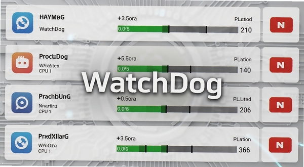 WatchDog��̨���̹�������AI��ͼ��չʾ�б�ʽ���̿�Ƭ��ÿ����Ƭ��עӦ��ͼ�ꡢ���ơ�CPUռ�������ڴ���ֵ���Ҳ���ֹͣ��ť������Ϊǳ��ɫ�Ƽ�������������������ĿչʾWatchDog����