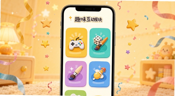 ȤȤʱ��Ȥζ����ģ�����չʾ����������Ϊ�ֻ���Ļ����Ļ�ڳ��ֶ����ɫ���ܿ�Ƭ����Ƭ�ϴ�����Ϸ�ֱ������ӡ����ʵ�ͼ�꣬����Ϊ��ܰ��ůɫ������Χɢ����С���ǺͲʴ�װ�Σ������Χ������Ȥ