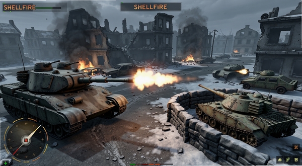 Shellfire��Ϸ�ڶ���̹���ڳ�������н���ĳ������������һ������̹�����ڿ��ڣ��ڿڻ�����ԣ��Ҳ�һ������̹�����������ػأ�����Ϊ����Ľ�����ȼ�յĳ���������ɫ��ƫ��ң�ͻ��ս�����ŷ�Χ
