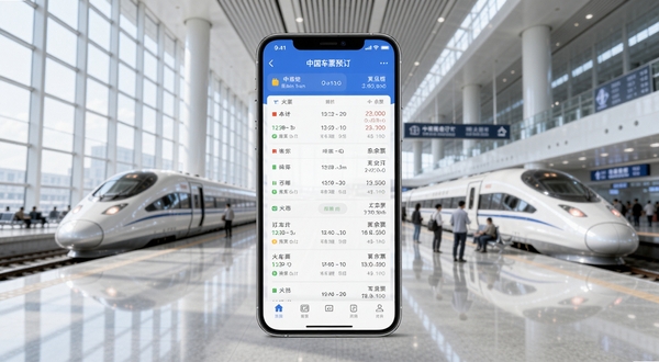 China Train Booking ��ƱԤ��Ӧ��������չʾ����������Ϊ�ֻ���Ļ��ʾ�г�ʱ�̱�����Ʊ�б�������Ϊ�ִ�����վ�򳵴���������ͨ͸�����ڹ��ߣ����Ƽ��з��