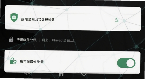 惠根软件在安卓手机上的权限设置界面截图,画面展示存储权限与应用锁开关,背景为深色模式,突出安全与隐私保护细节