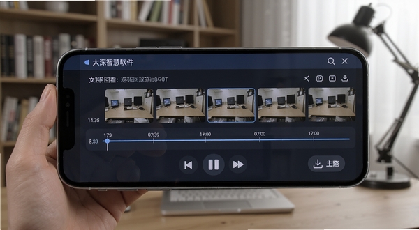 �����ǻ�����Զ�̻طŹ��ܽ��棬�ֻ���Ļ��ʾʱ������¼��Ƭ������ͼ���������в��ſ��ư�ť������ͼ�꣬����Ϊ�鷿������ͻ�����ݻؿ���洢����