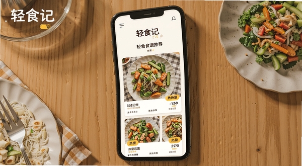 ��ʳ��ʳ���Ƽ�ҳ�棬�ֻ���Ļչʾ�����ʳ��ƷͼƬ��������ǩ������Ϊԭľɫ���棬����������ʳ��Ʒ�Ʊ�ʶ�������ů���