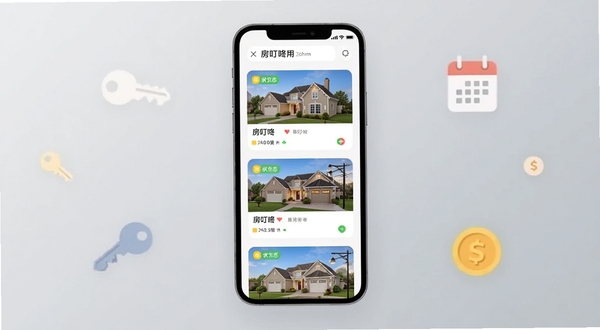 ������Ӧ��������չʾ���׷�Դ��Ƭ�б�����Ƭ�ϴ��в�ɫ״̬��ǩ������Ϊǳ��ɫ���䣬�ֻ���Ļ���з��ã���Χ���Ƽ���ͼ��Ԫ����Կ�ס�������Ǯ�ң����������±�ƽ��������Booguģ������