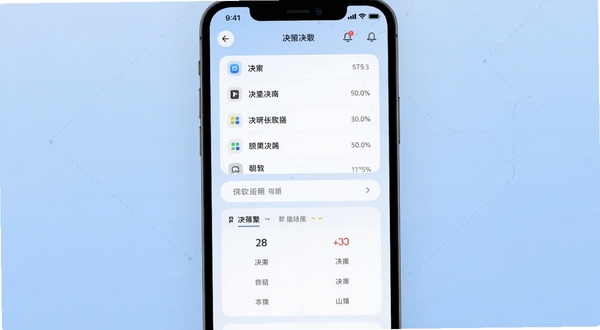 该怎么选择 软件主界面展示 手机屏幕中央显示决策列表与对比卡片 背景为浅蓝色渐变 简洁现代风格 高清UI设计图