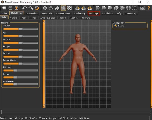 MakeHuman 1.3.0中文最新版运行截图