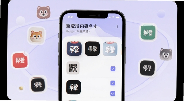 Boogu模型生成一张新澄报兴趣频道订阅界面的效果图,画面中心为手机屏幕显示多个频道图标与勾选状态,周围环绕代表不同资讯类别的简约图标元素,背景区域为柔和的浅紫色渐变,突出个性化定制与内容多样性,整体风格清新现代