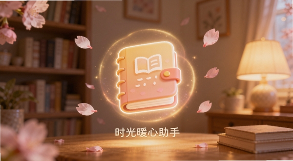 ʱ��ů������ ������չʾ��һ����ܰ��ůɫ�����䱳��������������һ��������ռǱ�ͼ�꣬��Χ��������͵Ĺ��κ�Ʈ���ӣ�����꣬����������ϵ����������λ�������룬����Ϊ�黯����ܺ�ů�ƣ�����Booguģ������