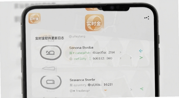 实时金软件更新日志界面,手机屏幕展示版本更新内容列表与优化说明,背景为浅灰色极简风格,顶部有实时金图标,画面干净利落,突出版本迭代信息,适配Boogu模型生成
