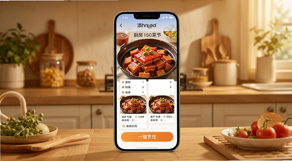 ���ɳ������ܲ��׽��棬�ֻ���Ļ��ʾ������������飬����ʳ���嵥������ͼʾ��һ����⿰�ť������Ϊ��ů��ͥ����������ϸ��������ɫ����ܰ