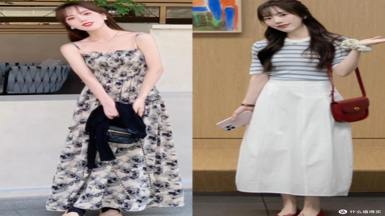 晚风少女穿搭 小个子 高腰半身裙 短款开衫 帆布包 显瘦