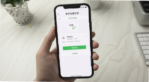 及时司机极速版 新手设置引导页面,画面主体为手机屏幕显示权限开启与电池优化设置界面,背景区域为简洁的浅色桌面环境,整体风格清爽直观,帮助用户理解安装配置流程