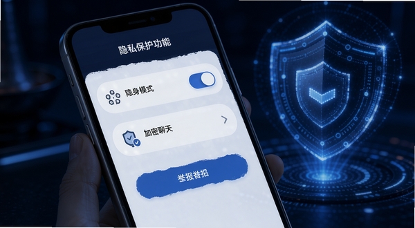 ���������˽�������ܽ��棬����չʾ�ֻ���Ļ�ϵ���˽����ѡ���������ģʽ���ء����������ʶ�;ٱ���ť������Ϊ����ɫ�Ƽ��л���ͼ�Σ�������ȫ���������������ִ�