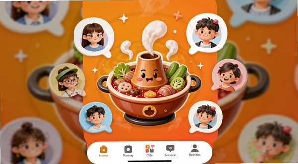 �������APP��ҳ����չʾ�������������������ڵĿ�ͨ���ͼ�꣬��Χ������������ͷ�����ݣ�����Ϊů��ɫ���䣬�ײ������������ɼ���������������죬����Booguģ������