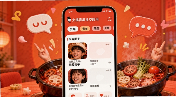 ��������罻Ӧ����ҳ����չʾ����������Ϊ�ֻ���Ļ����Ļ����ʾ��Ȥ��ǩѡ�����Ƽ�Ȧ���б�������Ϊ��ů�ĳȺ�ɫ������Χ��׺������������ݵ�Ԫ�أ��������������