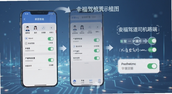 幸福驾道司机端安卓手机安装权限设置示意图,画面展示手机设置界面与权限开关,背景为简洁科技风格,突出操作步骤指引