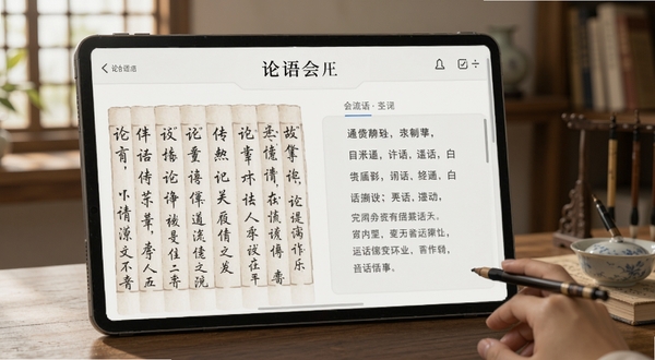 论语会应用界面展示论语原文与白话译文对照阅读场景