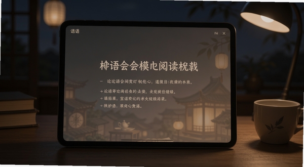 论语会夜间模式阅读界面展示,柔和护眼背景与清晰文字排版