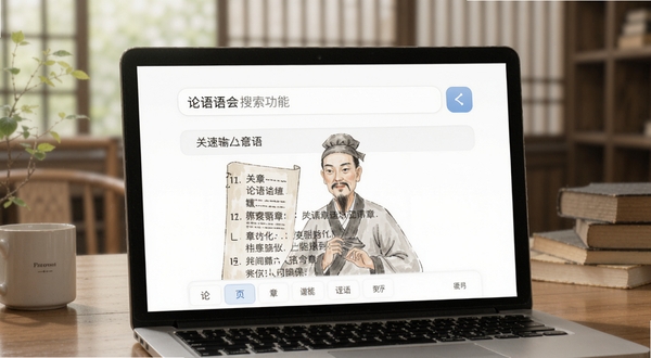 论语会搜索功能界面展示,输入关键词快速定位论语章节