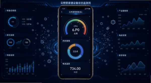 ��˷�ܼ�ͨ�豸״̬�����棬�ֻ���Ļ��ʾCPUռ�����Ǳ��̡��ڴ�ʹ�û���ͼ������¶�������ʾ������Ϊ����ɫ�Ƽ�����������񣬻�������Ϊ�ֻ�����ͼ������Ư����͸����������Ч��