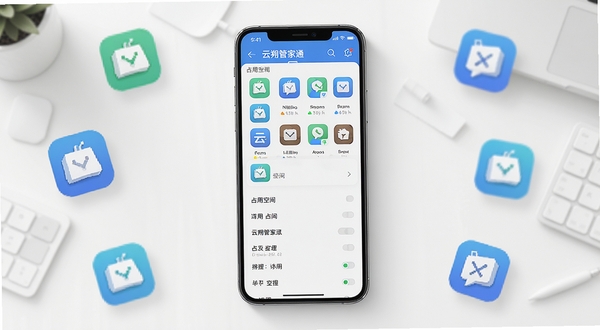 ��˷�ܼ�ͨӦ�ù����б����棬�ֻ���ĻչʾӦ��ͼ��������ռ�ÿռ������б�������Ϊǳɫ��Լ�칫�����񣬻�������Ϊ�ֻ�����ͼ������ɢ�伸��Ӧ��ͼ��Ԫ��